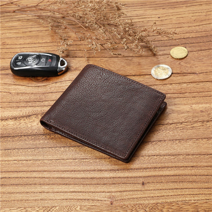 Men's Retro Crazy Horse Top Layer Cowhide Short Wallet Youth Genuine Leather Driver's License Wallet for Boyfriend Dad Gift