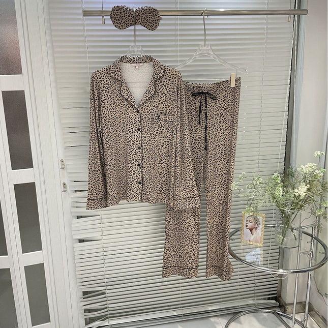 Big Brand Export Modal Floral Yarn Cotton Long-Sleeved Women's Pajamas Spring Cotton Pure Color Casual Sexy Home Clothes with Eye Mask