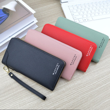 Wallet Women's Long Zipper Wallet Women's Simple Wallet Large Capacity Clutch Litchi Pattern Soft Wallet Mobile Phone Bag