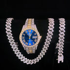Gold, blue and silver (watch + bracelet + necklace)