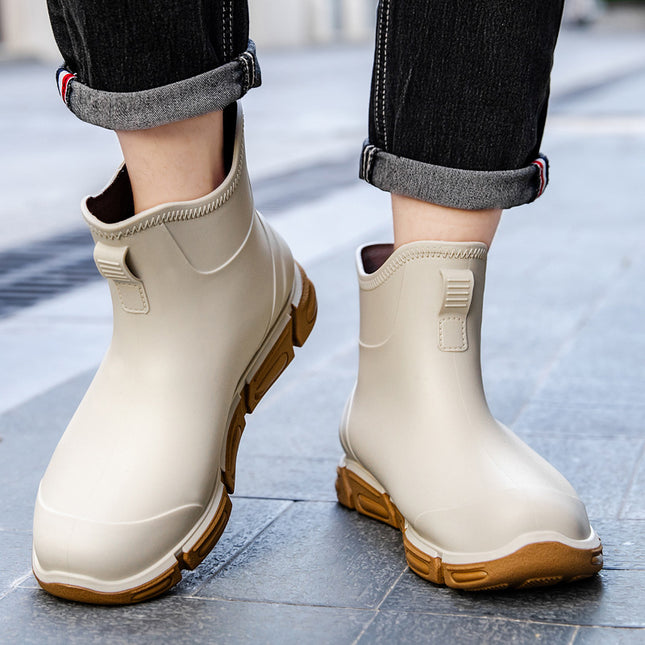2025 Spring and Autumn Wading Short Boots Khaki White Men's Rain Boots Non-Slip Lightweight Waterproof Black Classic Rubber Shoes Waterproof Boots for Men