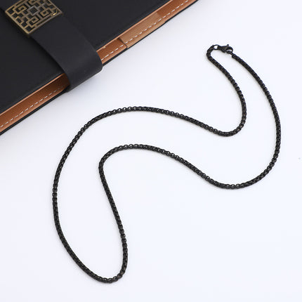 European and American trendy personalized titanium steel square pearl necklace hip hop sweater chain men's and women's all-match trendy snake bone chain necklace