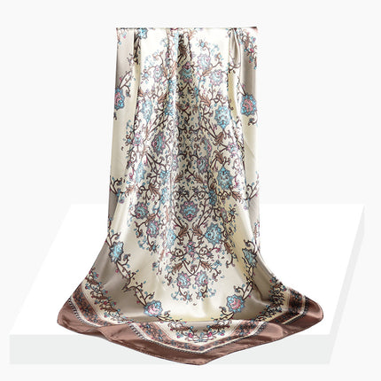 Spring and Autumn New 90 Square Scarf Printing Silk Satin Hangzhou Scarf Square Scarf Shawl Gift Factory Wholesale