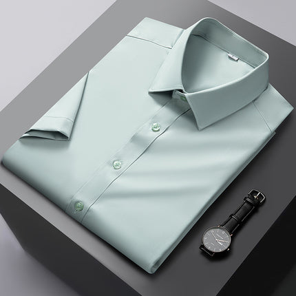 Bamboo fiber short sleeve shirt summer men's high-end bamboo fiber white shirt casual business commuter men's wholesale