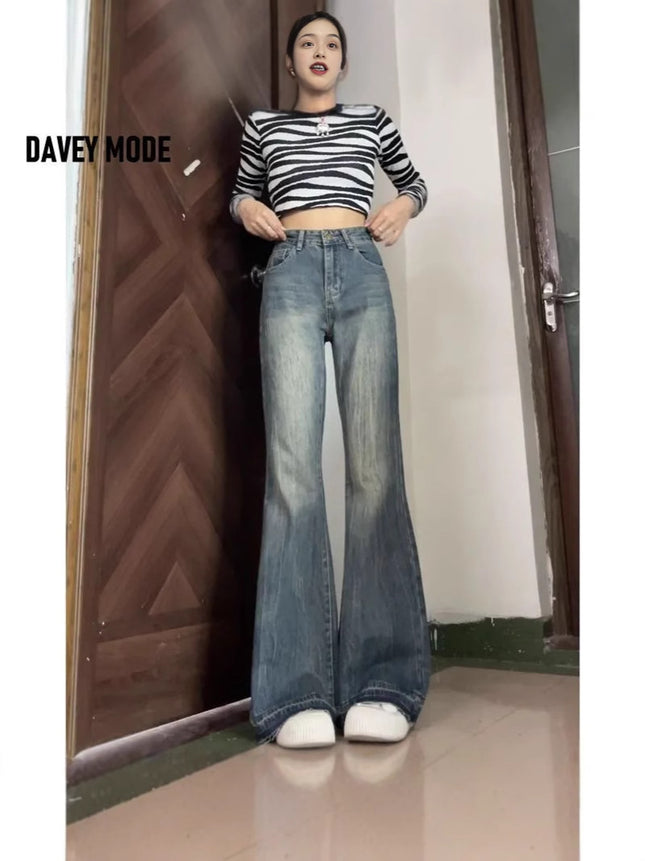 Trendy Retro Flared Jeans for Women, High-End Slimming New Floor-Length Bell-Bottom Pants, Versatile Fashion