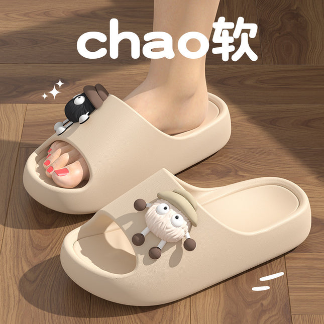 Women's Thick-Soled Summer Slippers for Indoor and Home Use, Silent and Poop-Feeling, Bathroom Bathing, Deodorant Outer Wear, Couple's Men's Slippers