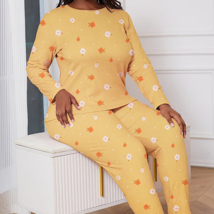 Cross-border plus size Women's Pajamas Pullover Crewneck Autumn and Winter Velvet Casual Simple Warm Printed Home Clothes