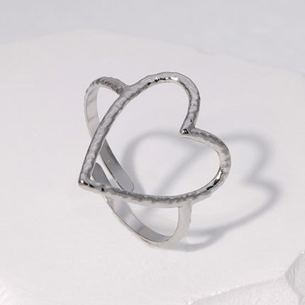 Cross-border simple hollow love titanium steel ring female open cold wind index finger ring heart-shaped stainless steel ring wholesale
