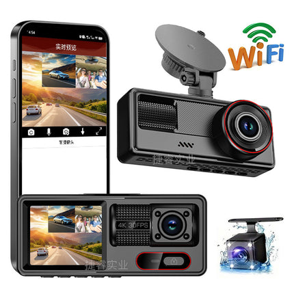 Cross-Border 3-Lens Driving Recorder Three-Lens 2inch Wifi Car Recorder Hd Night Vision Front and Rear Dvr