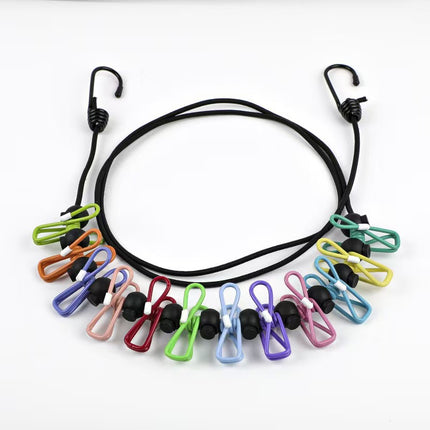 Creative Outdoor Elastic Windproof Clothesline with Positioning Buckle Korean Style Clothesline with Windproof Clip 12 Clips