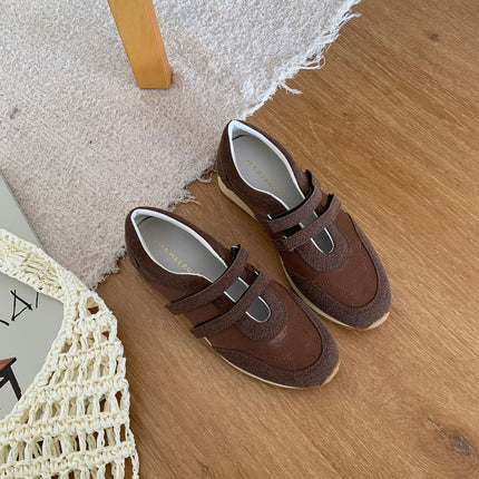 Wholesale New Platform Thick-Soled Velcro Training Shoes for Women 2025 Genuine Leather Breathable Versatile Ready-Made Casual Shoes for Women