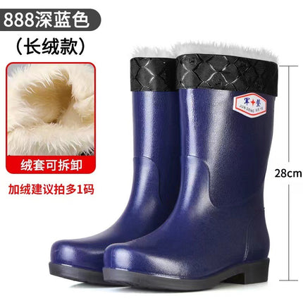 Mid-Calf Fashionable Rain Boots for Adult Men, Outdoor Fishing, Non-Slip Water Shoes, Mid-Waist Thickeneded Wear-Resistant Waterproof Boots and Overshoes