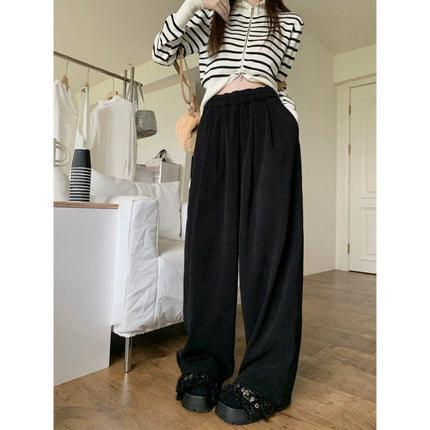 Yamamoto Pants Elastic Wide-Leg Women's Pants Spring and Autumn Straight Loose Casual Pants Regular Drape Floor-Length Plus-Size Long Pants