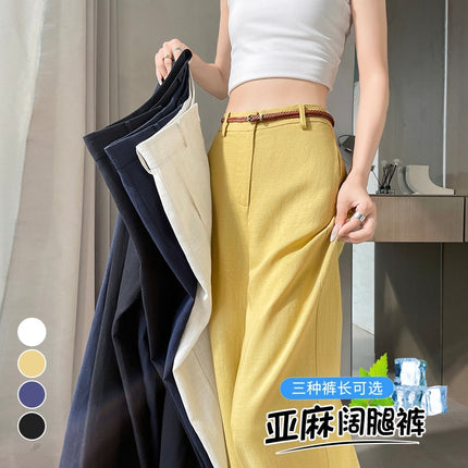 2025 Summer New Style Tencel Linen Wide-Leg Pants High-Waisted Cotton-Linen Thin Sun-Protection Floor-Length Pants for Women