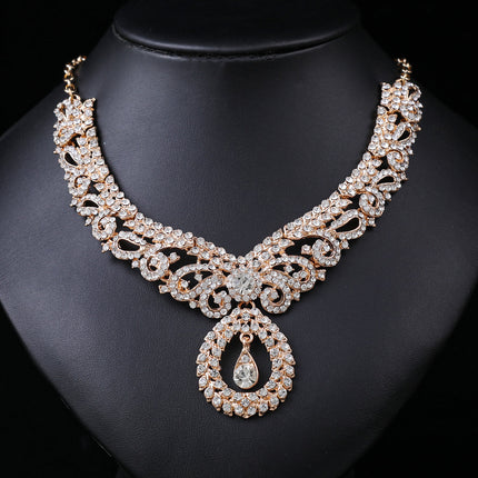 European and American Accessories Exaggerated Retro Necklace Set Women's Luxury Crystal Banquet Dress Accessories Clavicle Chain Three-Piece Set