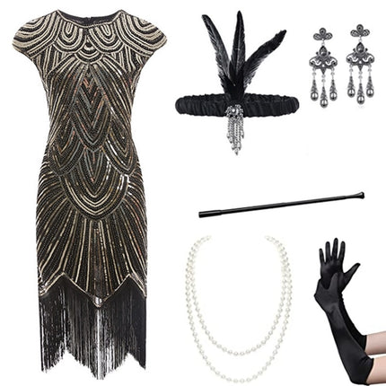 Foreign trade European and American 1920 retro women's sequined dress Gatsby ball tassel dress stage performance clothing suit