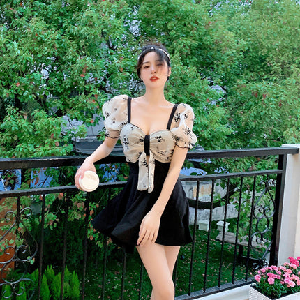 New Arrival Swimsuit Women's Pure Desire Retro Dress Belly-Covering Slimming Floral Bow Girl's Holiday Swimsuit