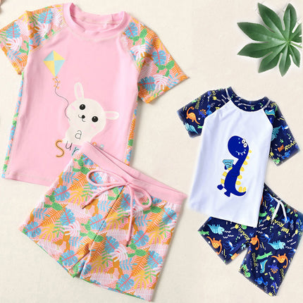 Children's swimwear boys and girls split swimwear swimming trunks suit children's summer quick-drying short-sleeved manufacturers wholesale