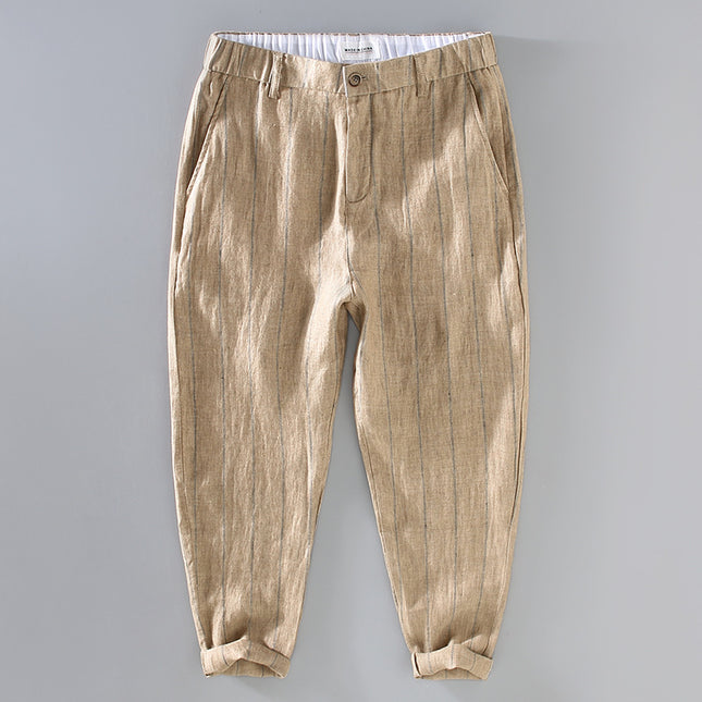 A008 New Summer Style Japanese Style Men's Yarn-Dyed Stripesd Linen Pants Casual and Versatile One-Piece Drop Shipping