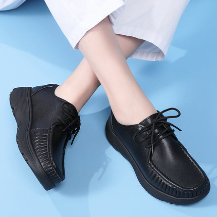 in stock nurse shoes women's soft bottom not tired feet spring and autumn breathable lace thick bottom white black work shoes for cross-border foreign trade