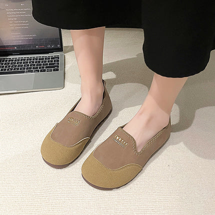 Slip-On Women's Shoes 2025 Spring and Autum New Korean Style Round Toe Color Matching Slip-On Mother's Comfortable and Non-Tiring Beanie Shoes