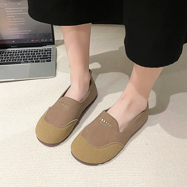 Slip-On Women's Shoes 2025 Spring and Autum New Korean Style Round Toe Color Matching Slip-On Mother's Comfortable and Non-Tiring Beanie Shoes