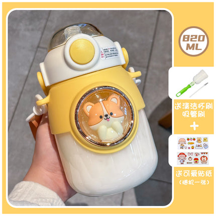 Cute Children's Plastic Cup Large Capacity Straw Water Cup High Color Value Women's Big Belly Water Cup Special Cup for Students