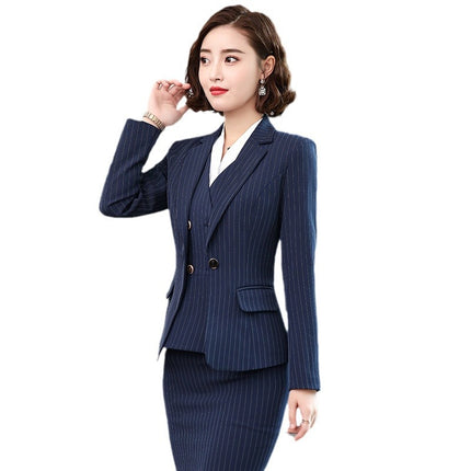 Professional suit fashion temperament formal occasion suit jacket blue stripe beauty salon consultant jewelry shop overalls