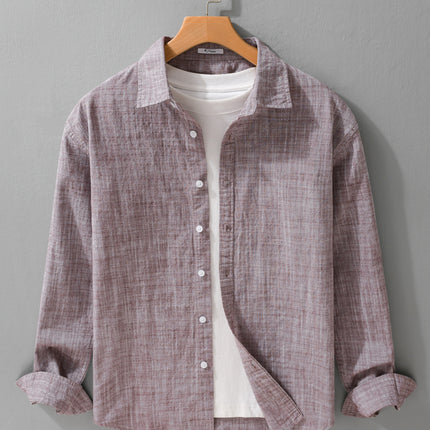 Spring and Autumn Men's Casual and Easiest for Match Long-Sleeved Shirt with Plaid Texture and Fresh Business Cotton and Linen Casual Shirt 9155