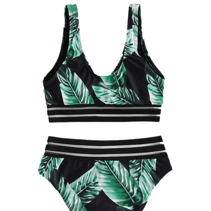 2022 New Leaf Print Bikini Shoulder Webbing Separates Sexy Swimsuit Women's Bikini