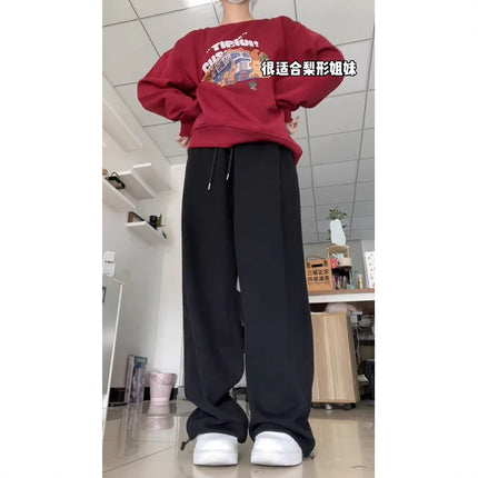 Women's Pants for Autumn 2024 New plus size Pear-shaped Body chubby girl Slimming Straight Black Sports Casual Pants