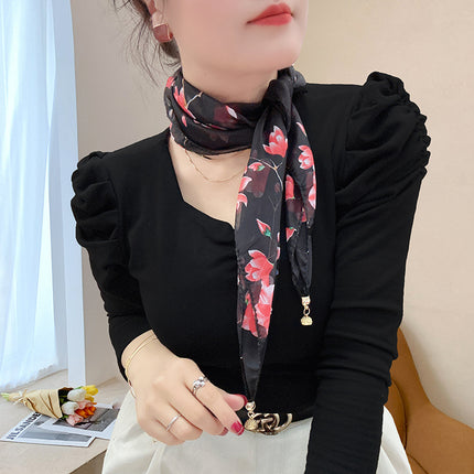 Magnetic buckle summer chiffon breathable sunscreen small square scarf neck scarf women's 2024 new all-match spring and autumn turban