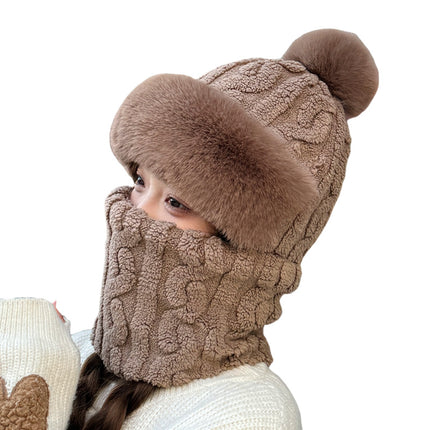 Hat Women's Winter Cycling Mask Full Face Hood Windproof Neck Scarf Fleece-Lined Ear Protection Hood Warm All-In-One Hat