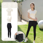 Beige [short-sleeved] three-piece set (black pants) upgraded model---crazy sale / M