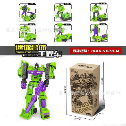 Cross-border deformation toy small force god six-in-one combination king kong engineering vehicle excavator robot boy model