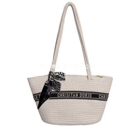 Creative Cotton Woven Bag Women's Travel Beach Bag Tote Bag Women's Satchel Shopping Bag Shoulder Crossbody Bag Vegetable Basket