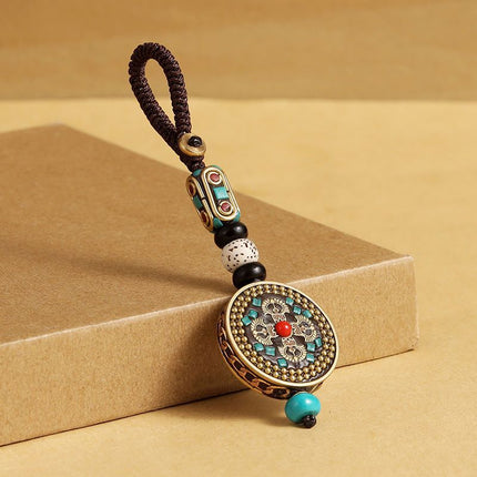 Nepal Retro Car Keychain Bodhi Pendant High-grade Ping An Brand Good Luck Creative Hanging Ornaments Handmade Chain for Men and Women