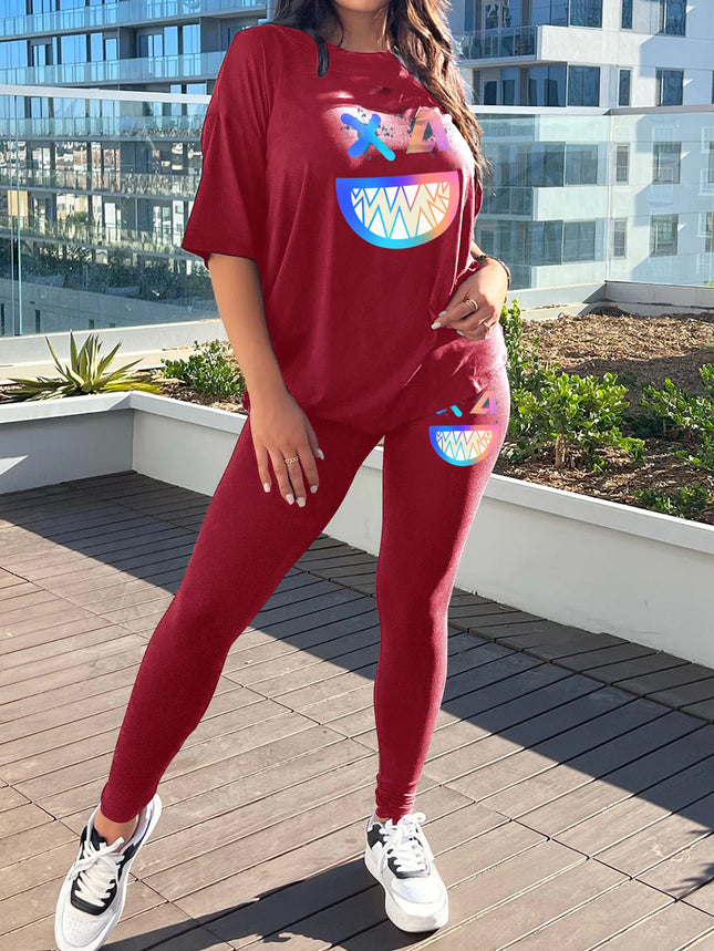 Fashion Joker Short Sleeve Leggings suit