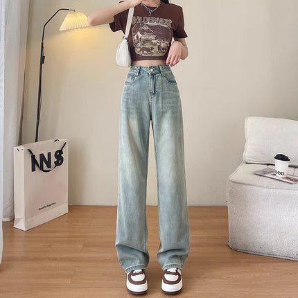 High Waist Narrow Straight Jeans Women's Summer Trend 2024 New Design Sense Simple Small Wide Leg Pants