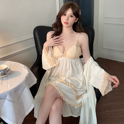 2024 gold velvet pajamas women's autumn new two-piece pajamas with chest pad sexy long sleeve warm pajamas wholesale