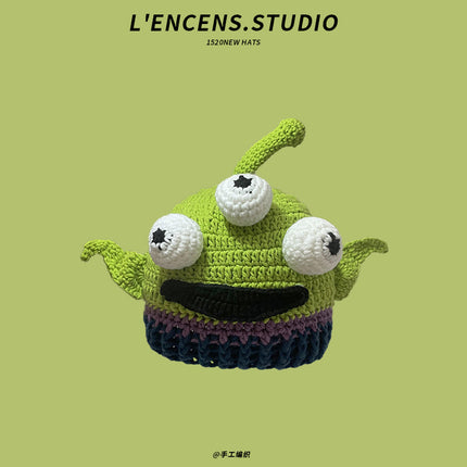 The Same Hat as Piyou, Green Shrek Cartoon, Funny and Cute Strawberry Hood, Knitted Woolen Hat for Winter