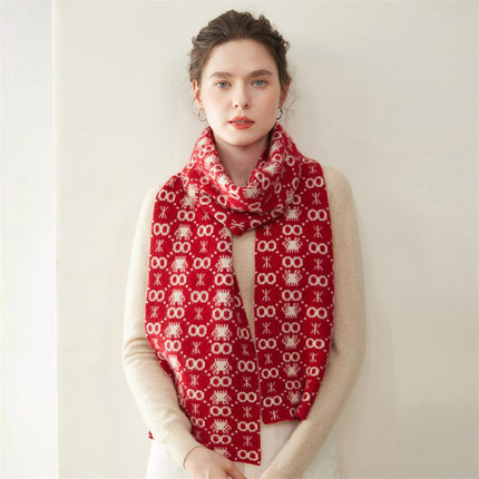 Cashmere Scarf Women's 100% Pure Cashmere Autumn and Winter All-Match Simple Fashion Color Block Warm Knitted Scarf