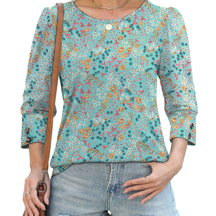50 Colors Cross-Border European and American Amazon Spring and Summer New Printed T-Shirts with Cuff Buttons, Casual Versatile Vacation Women's Clothing