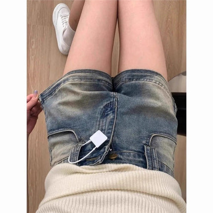 American Hot Girl Distressed Denim Shorts for Women Summer 2025 New Thin Versatile Slimming Wide-Leg A-Line Shorts Trendy