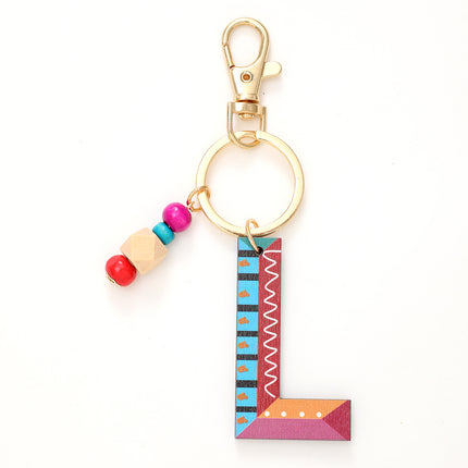 New Holiday Style Color Wooden Beads 26 Letter Keychain Key Chain Bag Hanging Accessories Cross-border Amazon