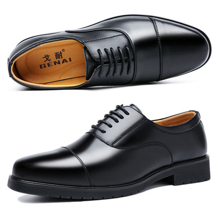[Real cowhide] business formal leather shoes men's three-joint leather men's shoes summer breathable hidden height increasing shoes men