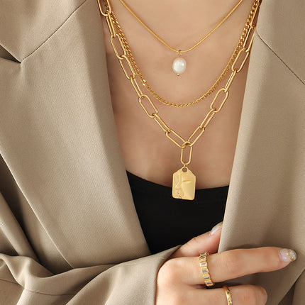 European and American Street Trendy Spice Girl Light Luxury Crude Chain Natural Freshwater Pearl Necklace Detachable Wear Titanium Steel Necklace