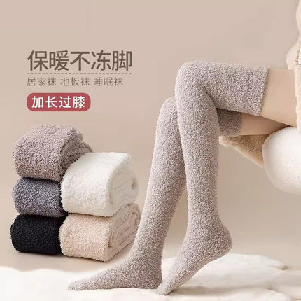 Coral Velvet Socks Over the Knee Socks Women's Long Barrel Autumn and Winter Warm fleece-lined Thickened Yuezi Home Floor Sleep Socks