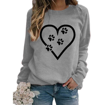 Foreign trade supply love dog foot printing round neck jacket sweater European size women's coat long sleeve cross-border autumn and winter