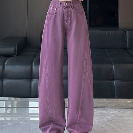 Purple Wide-Leg Jeans for Women Spring 2025 New High-Waisted Slim Versatile Fashion Drapey Floor-Length Straight Pants